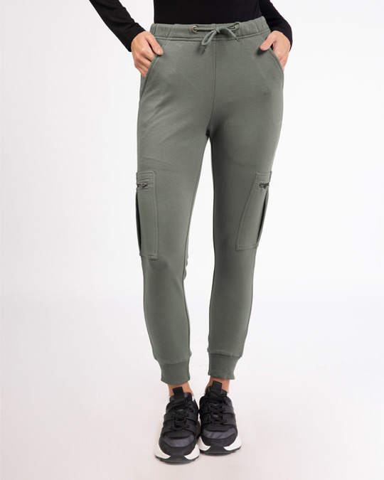 Buy Moss Green Cargo Zipper Joggers Pants for Women grey Online at Bewakoof