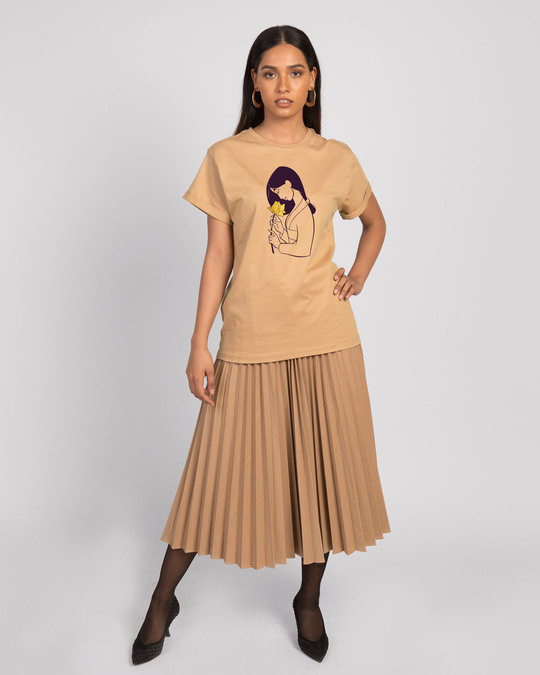 Shop Mulan Flower Gold Print Boyfriend T-Shirt (DL)-Design