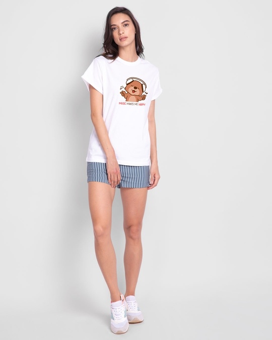 Shop Music Bear Boyfriend T-Shirt White-Full
