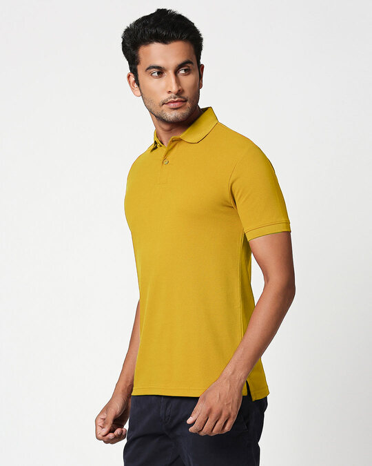 Buy Mustard Yellow Classic Polo Plain Men's Plain Pique Polo For Men ...