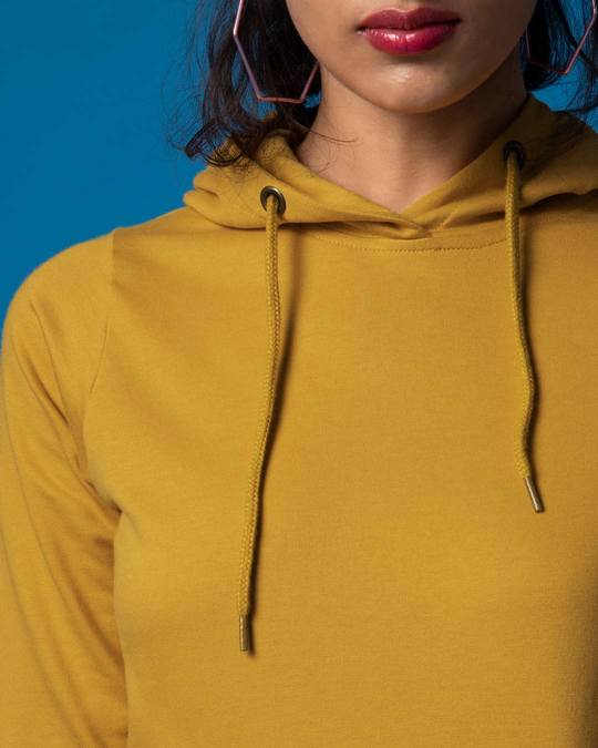 Buy Mustard Yellow Plain Full Sleeve Hoodies For Women Online India