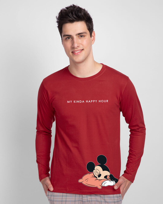 Shop My Kinda Happy Hours Full Sleeve T-Shirt (DL) Bold Red-Back