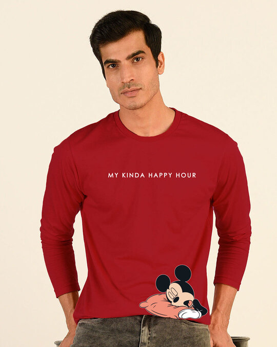 Shop My Kinda Happy Hours Full Sleeve T-Shirt (DL) Bold Red-Front