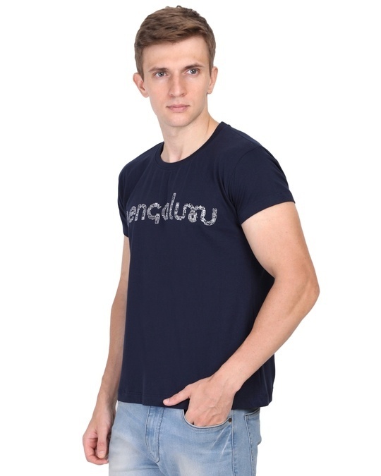 Shop Men's Blue Bengaluru Illustration Typography Cotton T-shirt-Back