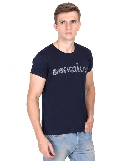 Shop Men's Blue Bengaluru Illustration Typography Cotton T-shirt-Full