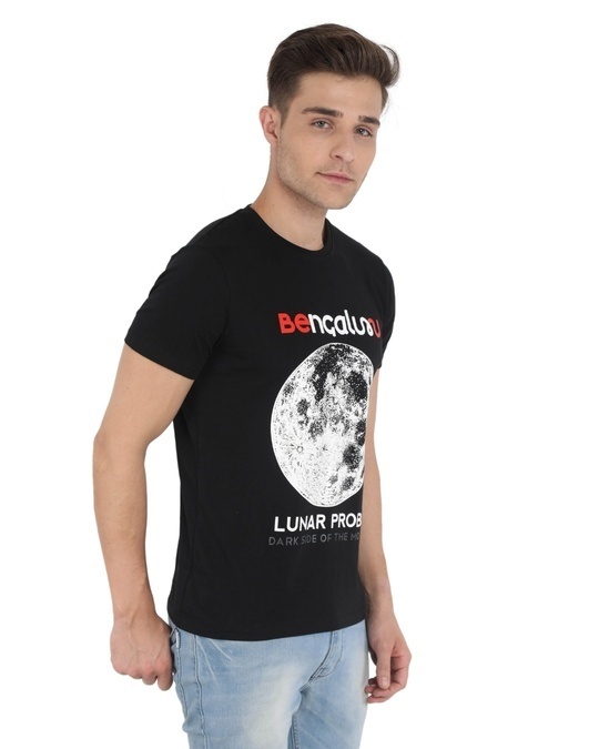Shop Unisex Black Bengaluru Lunar Probe Print Cotton T-shirt-Full