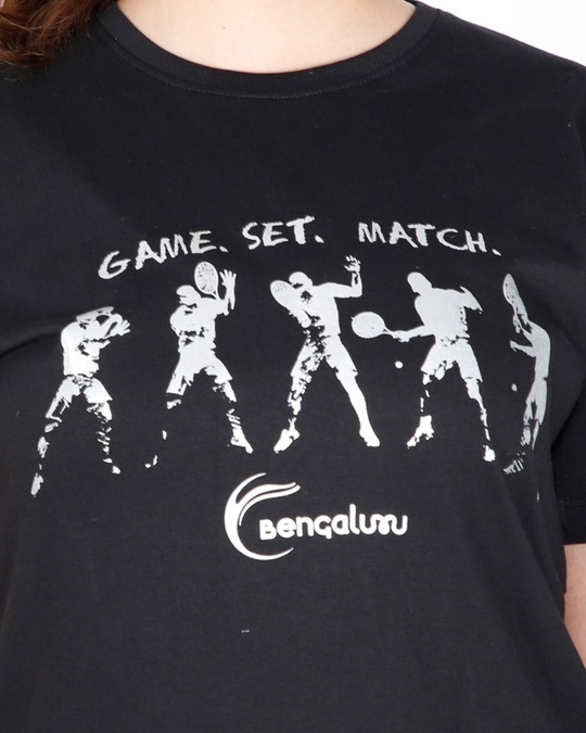Shop Unisex Black Game Set Match Typography Cotton T-shirt