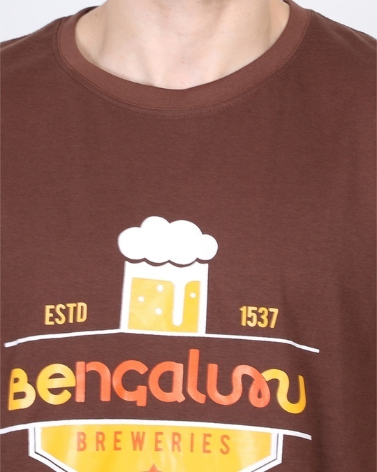 Shop Unisex Brown Bengaluru Breweries Print Cotton T-shirt