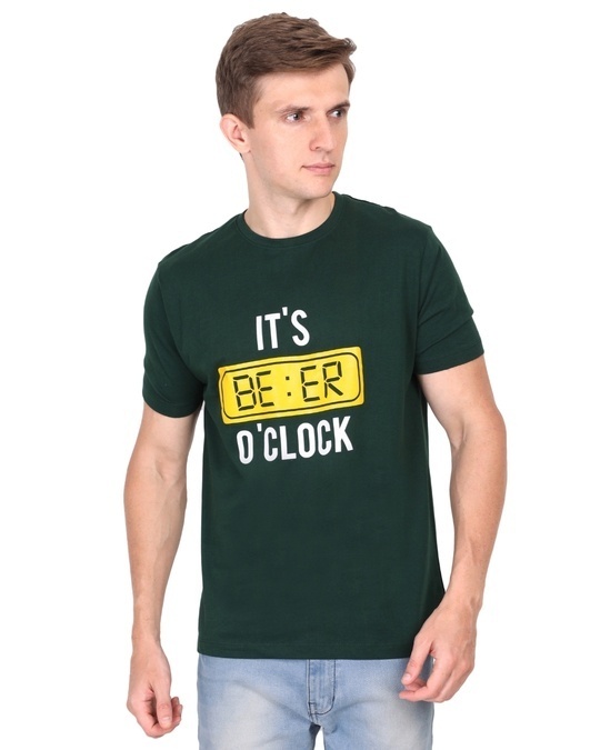 Shop Unisex Green Beer O' Clock Cotton T-shirt-Front