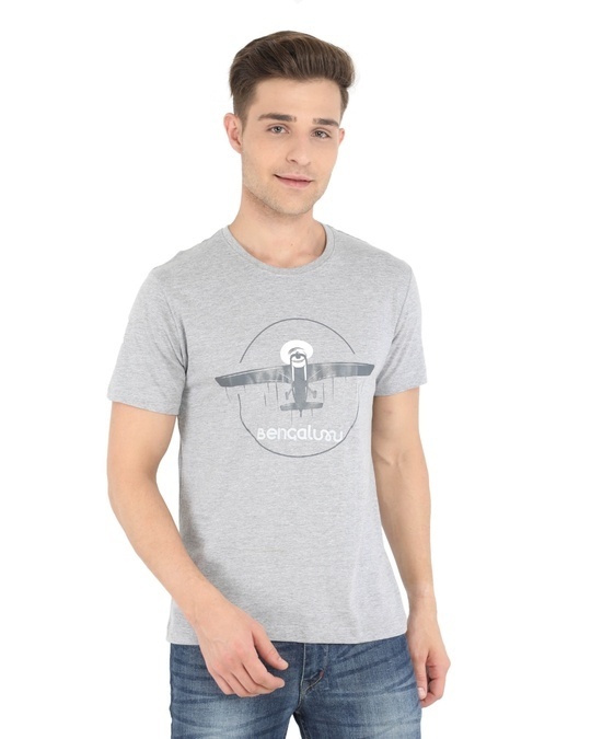Shop Unisex Grey Bengaluru Fly-Glider Print Cotton T-shirt-Front