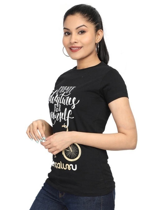 Shop Women's Black Bengaluru Cycle-Create Adventures Print Cotton T-shirt-Full