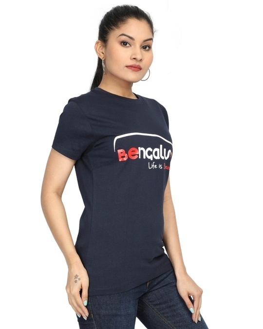 Shop Women's Blue Bengaluru Typography Cotton T-shirt-Back