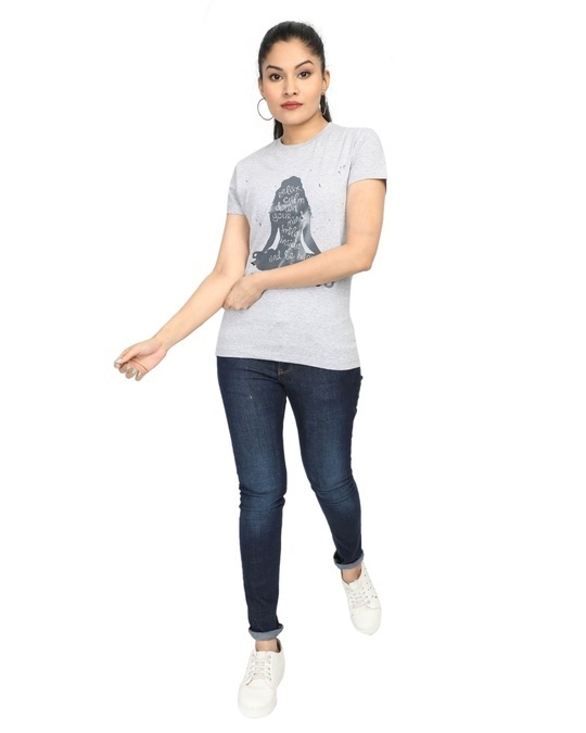 Shop Women's Grey Bengaluru Yoga Print Cotton T-shirt