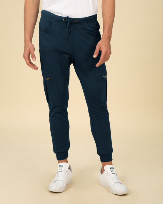 navy blue cargo joggers mens