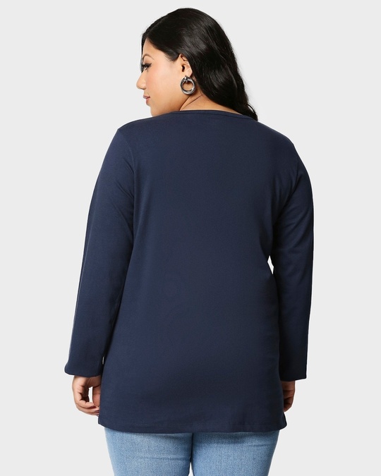 Shop Navy Blue Full Sleeve Plus Size T-Shirt-Design