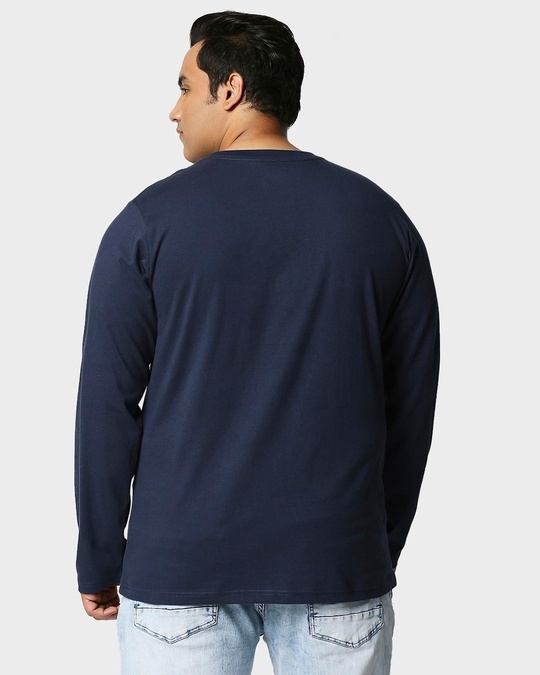 Shop Navy Blue Plus Size Full Sleeve T-Shirt-Design