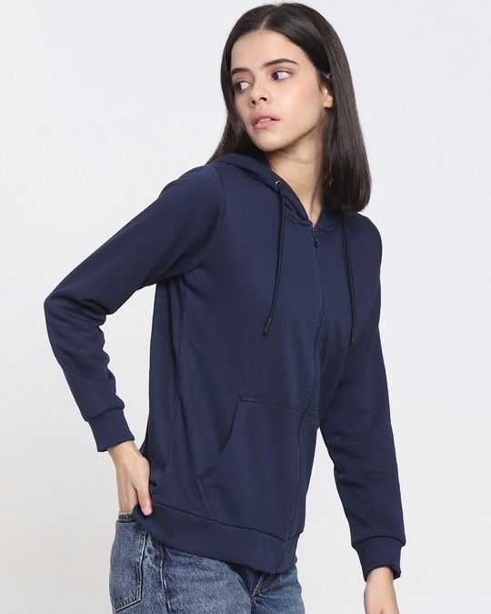 Shop Navy Blue Plus Size Solid Hoodie-Back