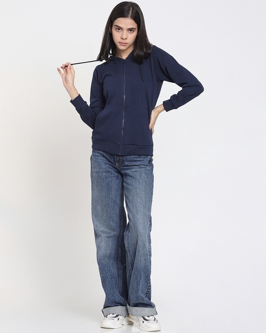 Shop Navy Blue Plus Size Solid Hoodie-Full