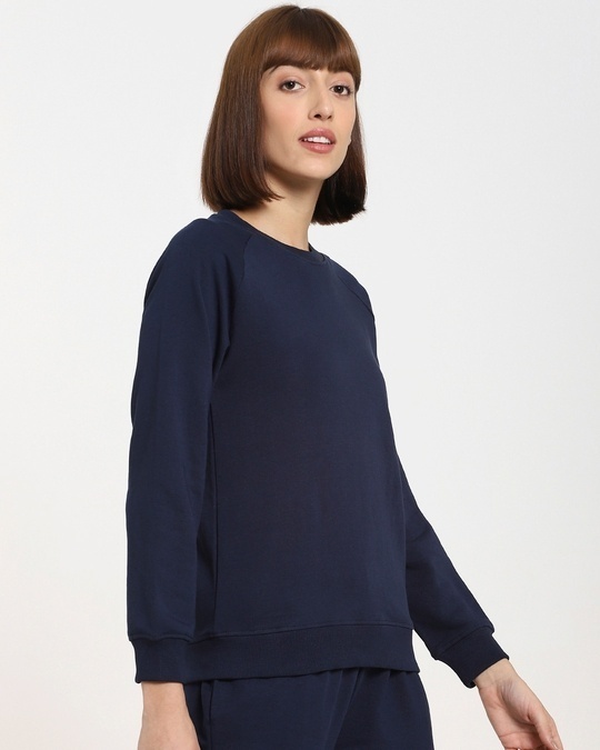Shop Navy Blue Plus Size Solid Sweatshirt-Design