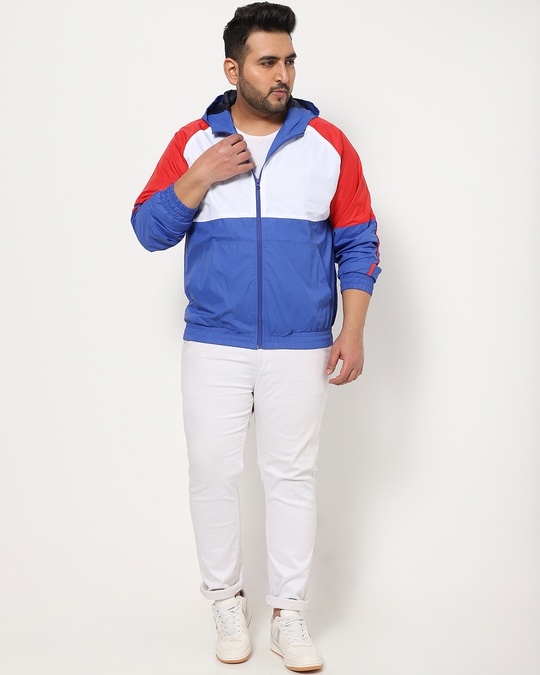 Navy Blue Plus Size Windcheater Jackets 