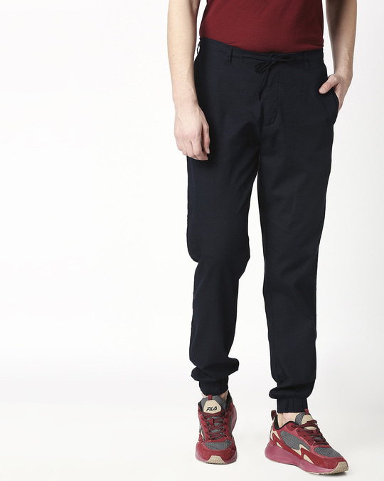 straight leg navy joggers