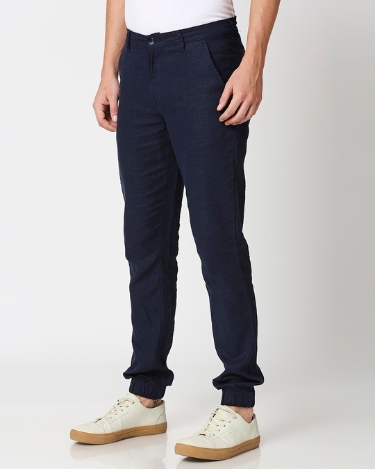 Navy Linen Regular Fit Pant