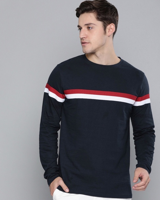 Shop Navy Solid Plain Half Sleeves T-Shirt-Design