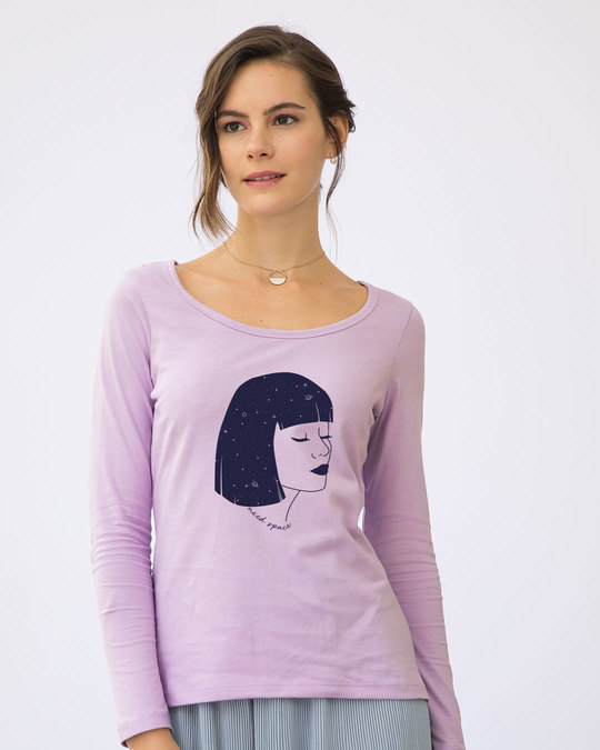 Shop Need Space Galaxy Girl Scoop Neck Full Sleeve T-Shirt-Front