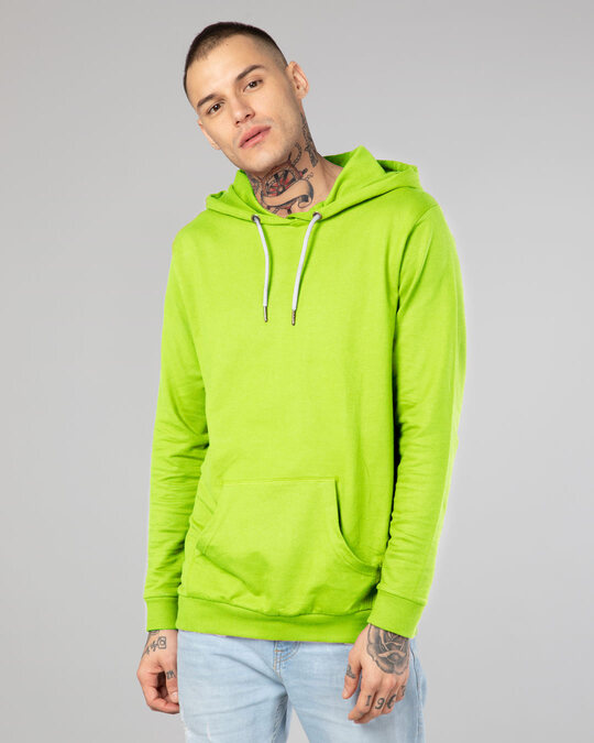 Buy Neon Green Plain Hoodies For men 