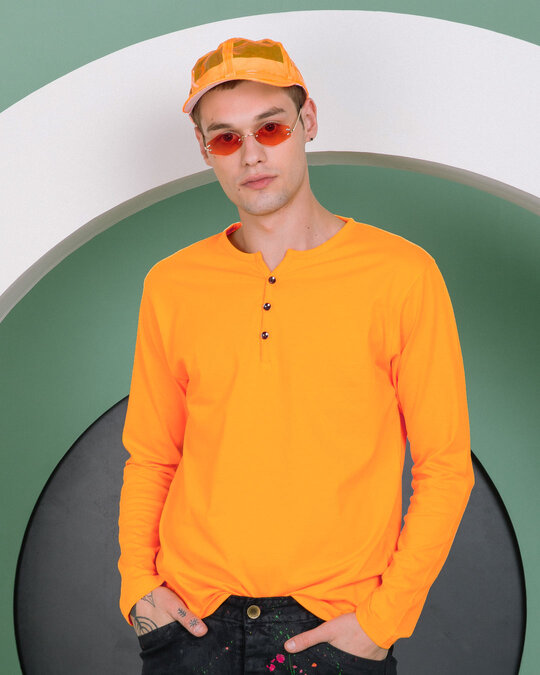 Buy Neon Orange VNeck Henley TShirt Online at Bewakoof