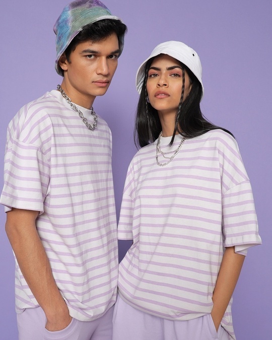 Shop Feel Good Lilac Stripe Half Sleeve Unisex T-shirt-Front