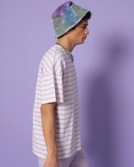 Shop Feel Good Lilac Stripe Half Sleeve Unisex T-shirt-Back
