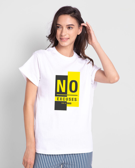 Shop No Excuses Block Boyfriend T-Shirt White-Front