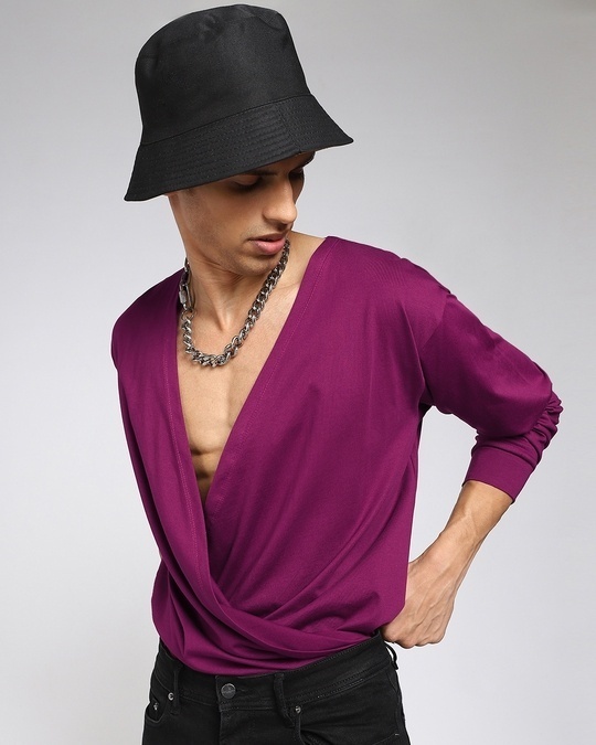 Shop Men's Purple Not So Wine Front Drape Knit Shirt-Front