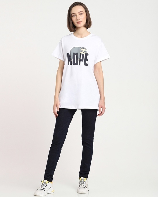 Shop Women's White Nope Lazy Boyfriend T-shirt-Full