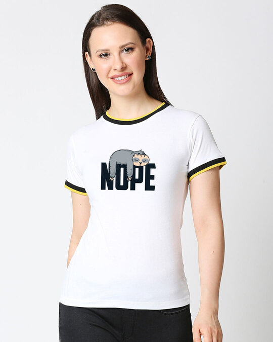 Shop Nope Lazy Half Sleeve Printed Rib T-Shirt white-Front