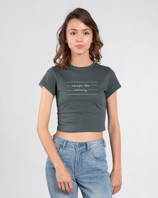 Shop Not Ordinary Round Neck Crop Top T-Shirt-Front