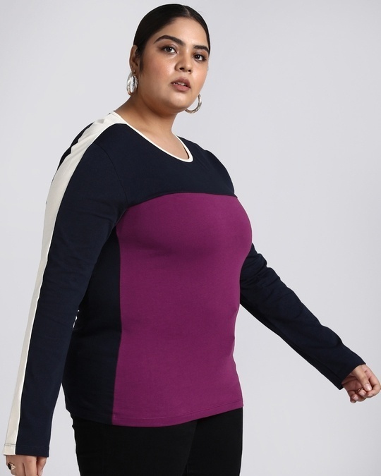 Shop Not So Wine Plus Size Color Block Full Sleeve T-shirt-Back