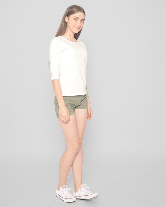Off White Round Neck 3/4th Sleeve T-Shirt for Women