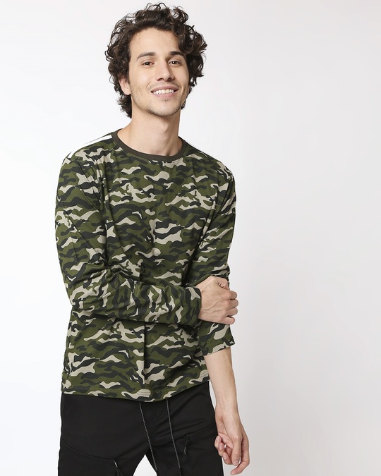 Shop Olive Camo Full Sleeve Camo T-Shirt-Back