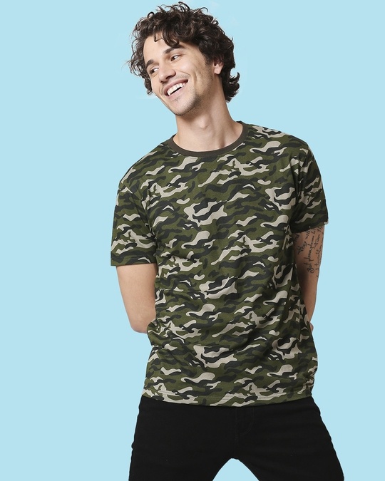 Shop Olive Camo Half Sleeve Camo T-Shirt-Front