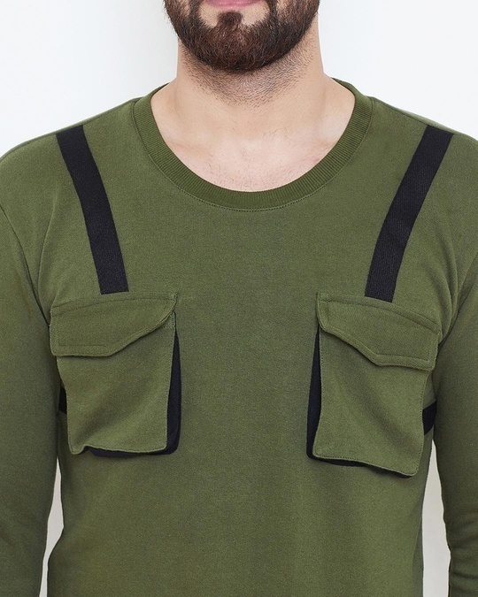 Shop Olive Chest Pocket Taped Men's Sweatshirt-Back