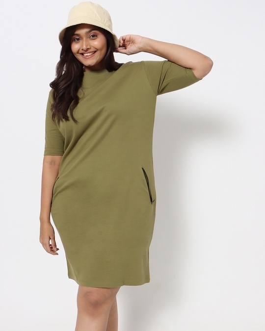 Shop Olive Plus Size Elbow Sleeve Pocket Dress-Front