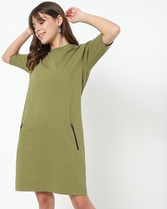 Shop Olive Elbow Sleeve Pocket Dress-Full