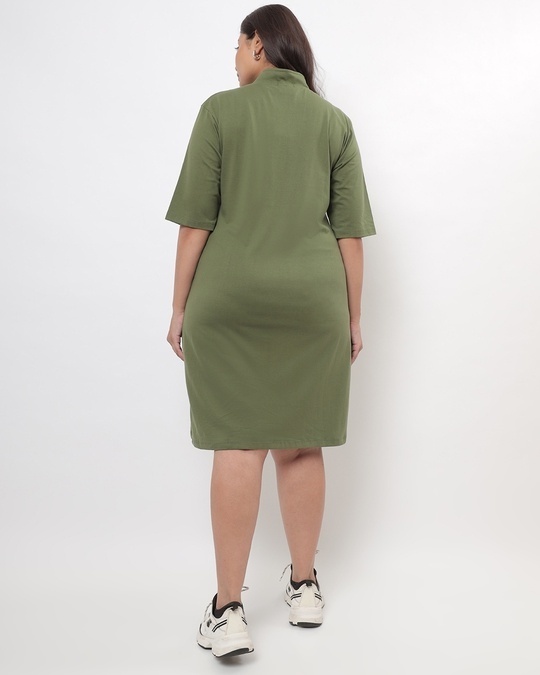 Shop Women's Olive Colo Block  Plus Size High Neck Dress-Design