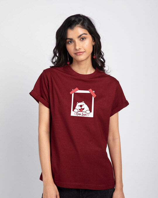 Buy One Love Dog Scarlet Red Printed Half Sleeve Boyfriend T Shirt For Women Online India Bewakoof Com