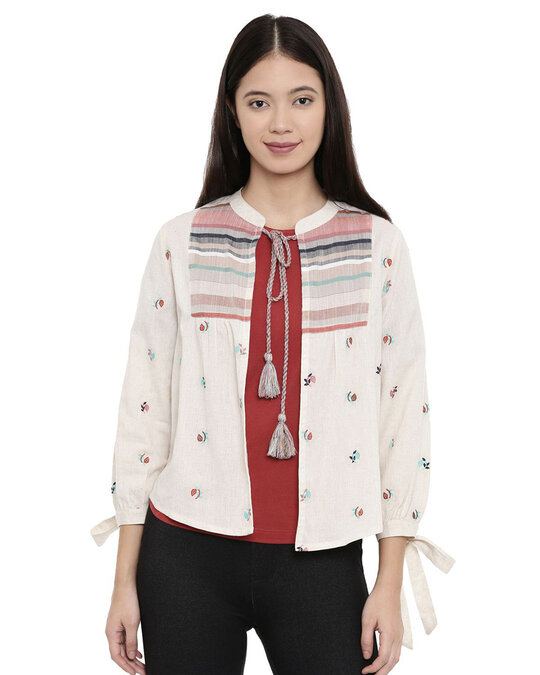 Shop Women's Orchid Printed Ivory Front-Open Jacket-Front