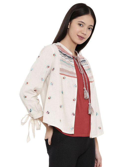 Shop Women's Orchid Printed Ivory Front-Open Jacket-Design