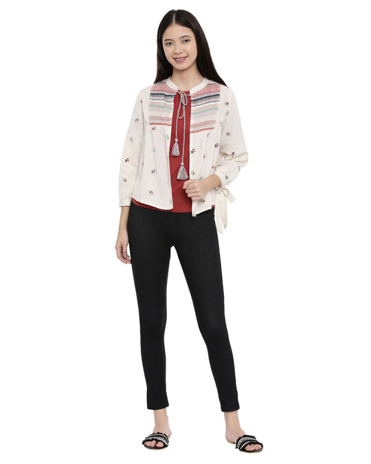 Shop Women's Orchid Printed Ivory Front-Open Jacket