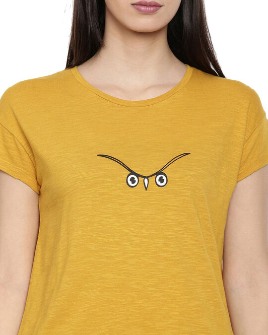 Shop Women's Owl Eyes Mustard Yellow Printed Thirt
